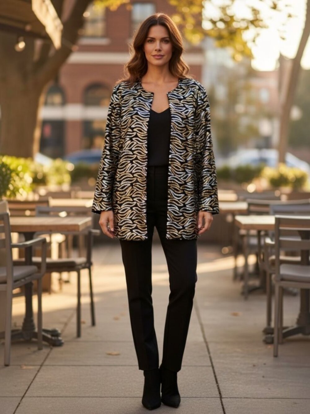 Rothschild For Lilli Ann Night Life Silver Gold Sequin Black Velvet Jacket SZ 10 - Picture 1 of 13